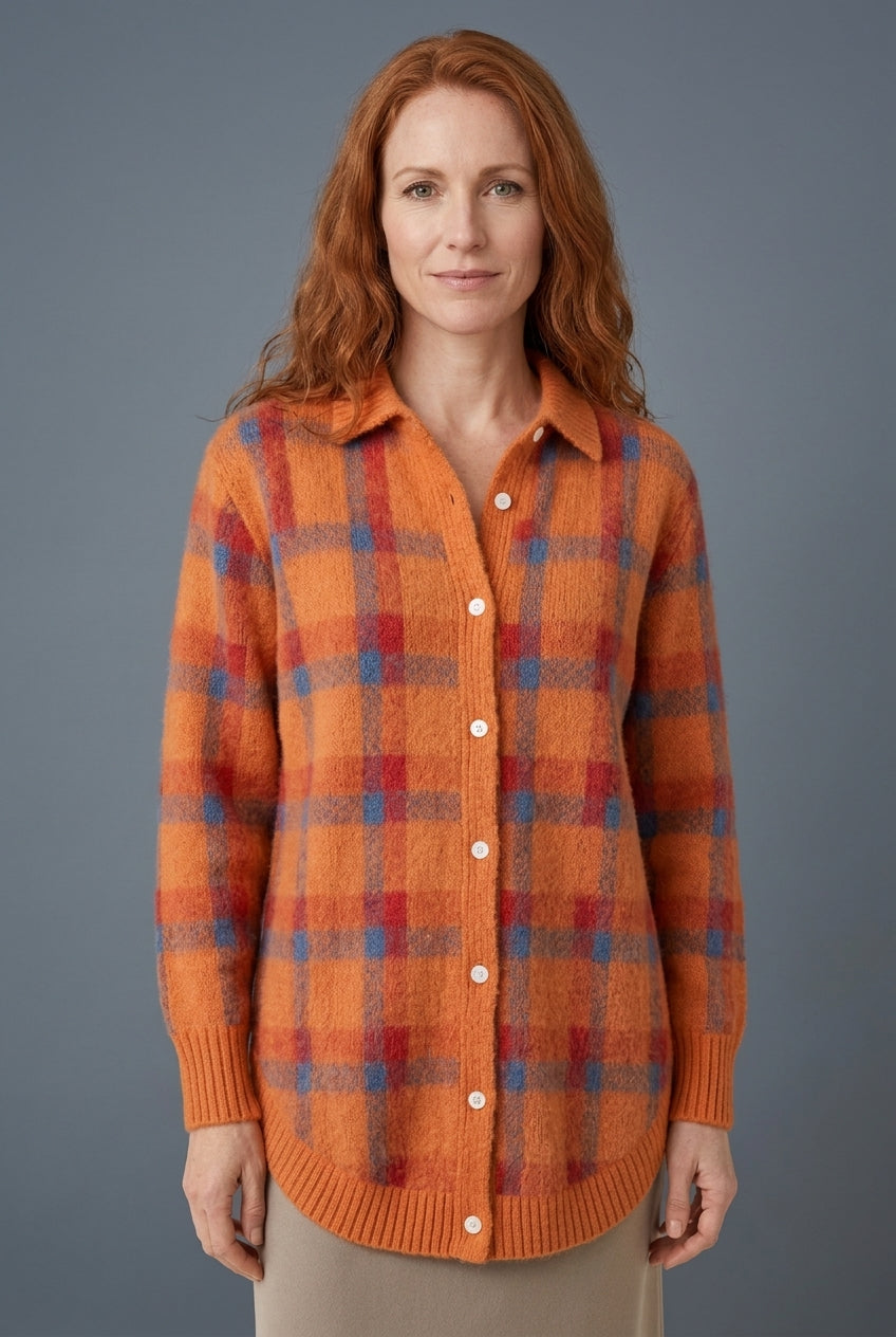 Cardigan Long Femme à Carreaux avec Boutonnage Lucyle