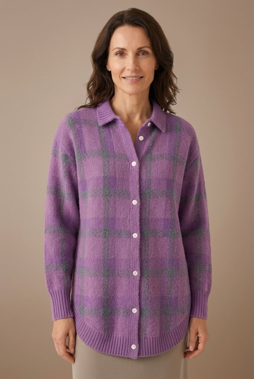 Cardigan Long Femme à Carreaux avec Boutonnage Lucyle