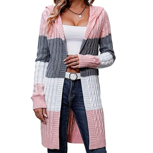 Cardigan Long Femme avec Capuche Color Block Lucyle