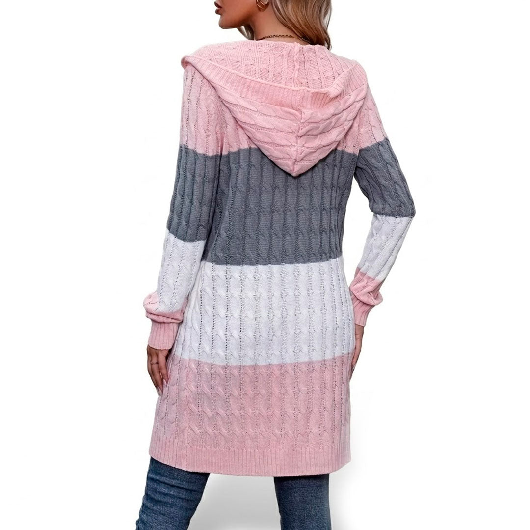 Cardigan Long Femme avec Capuche Color Block Lucyle