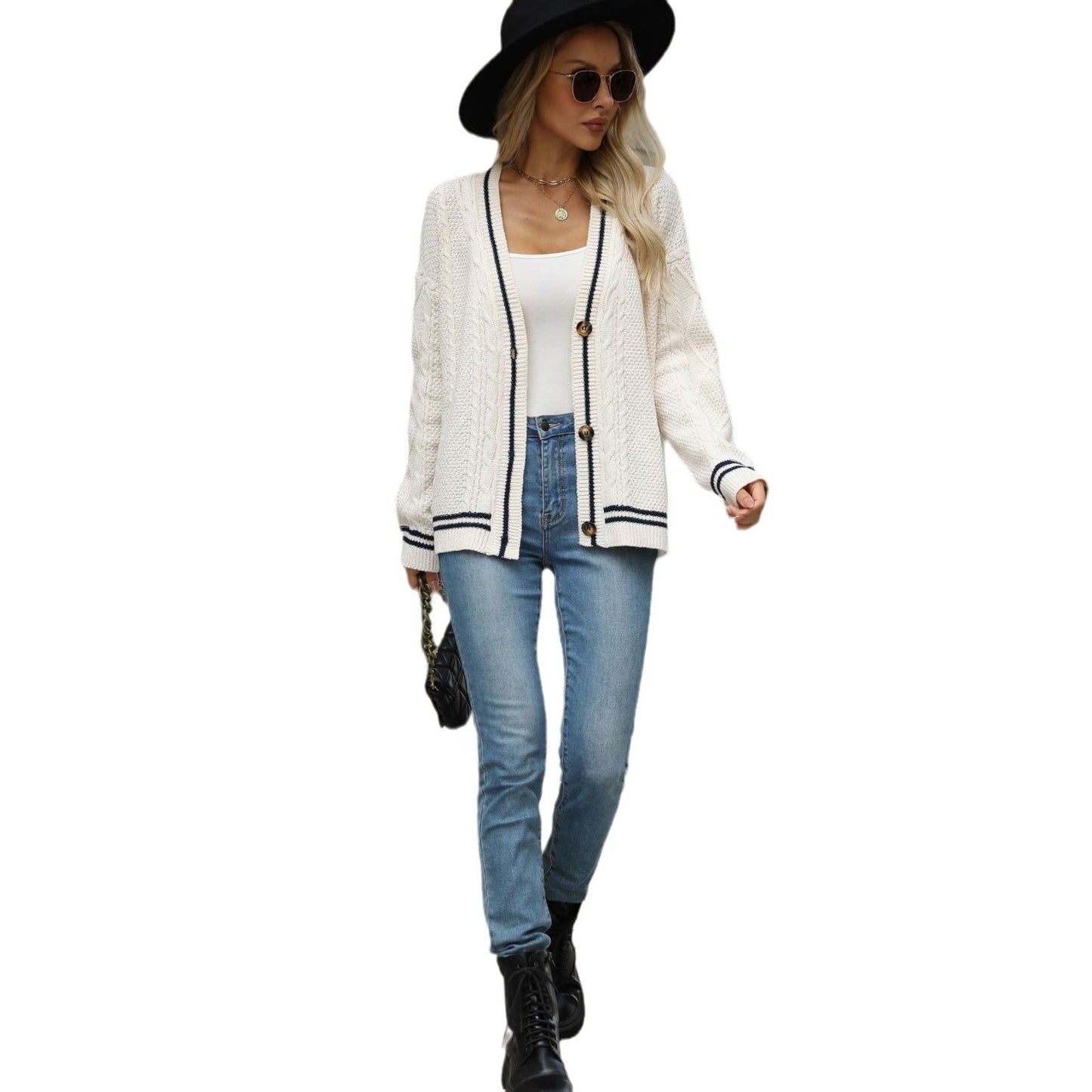 Cardigan en Tricot Femme avec Motif Tressé Lucyle