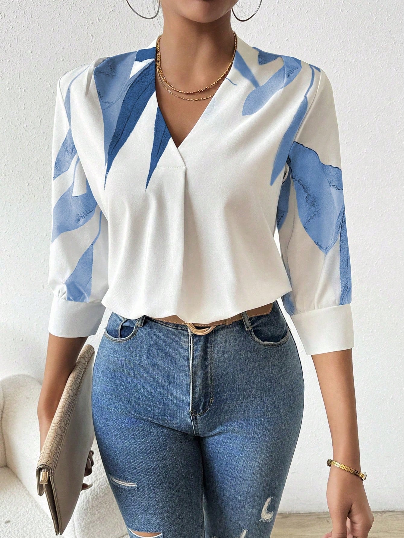 Chemise Femme Manches Mi-Longues avec Col V Lucyle