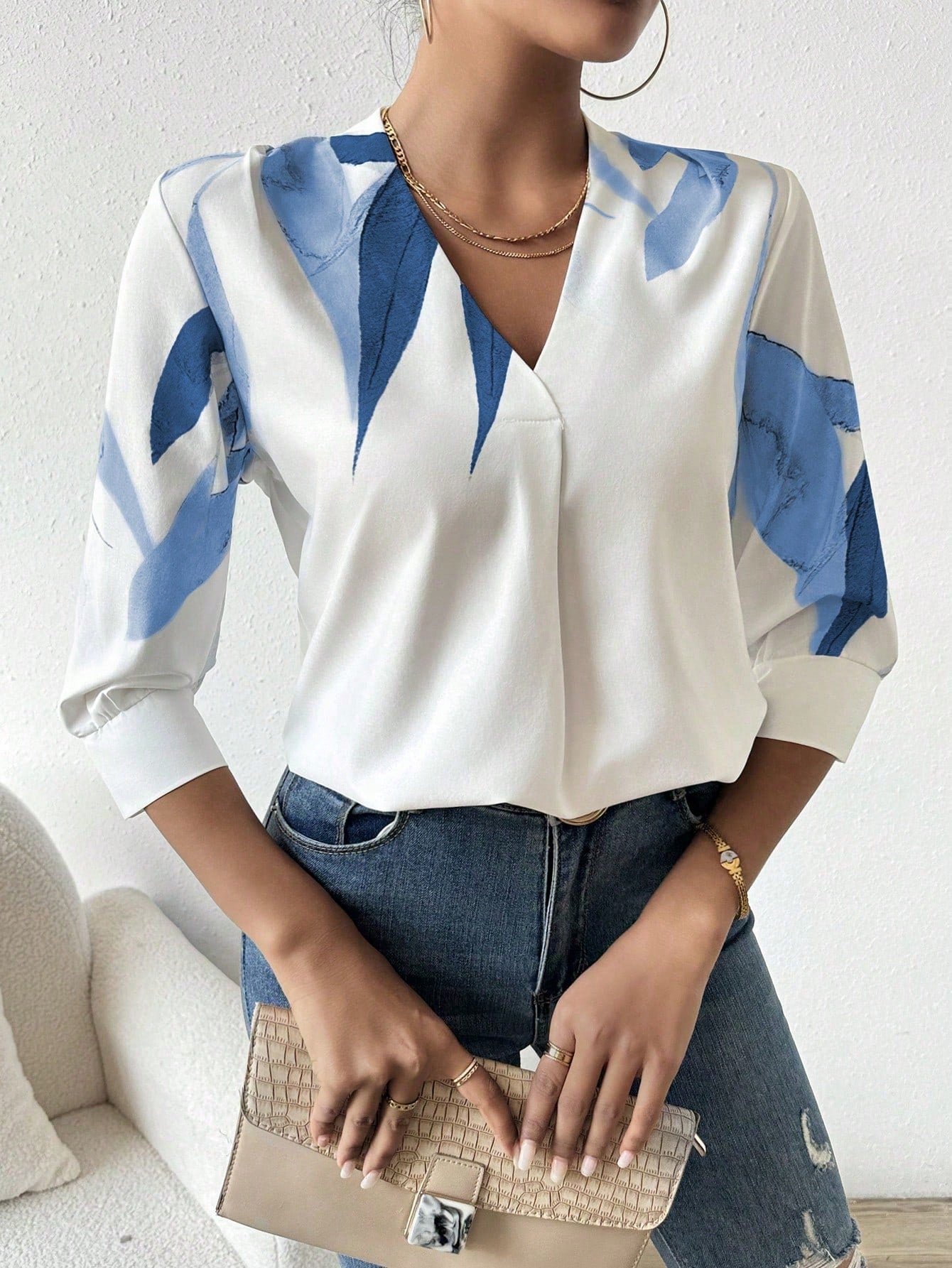 Chemise Femme Manches Mi-Longues avec Col V Lucyle