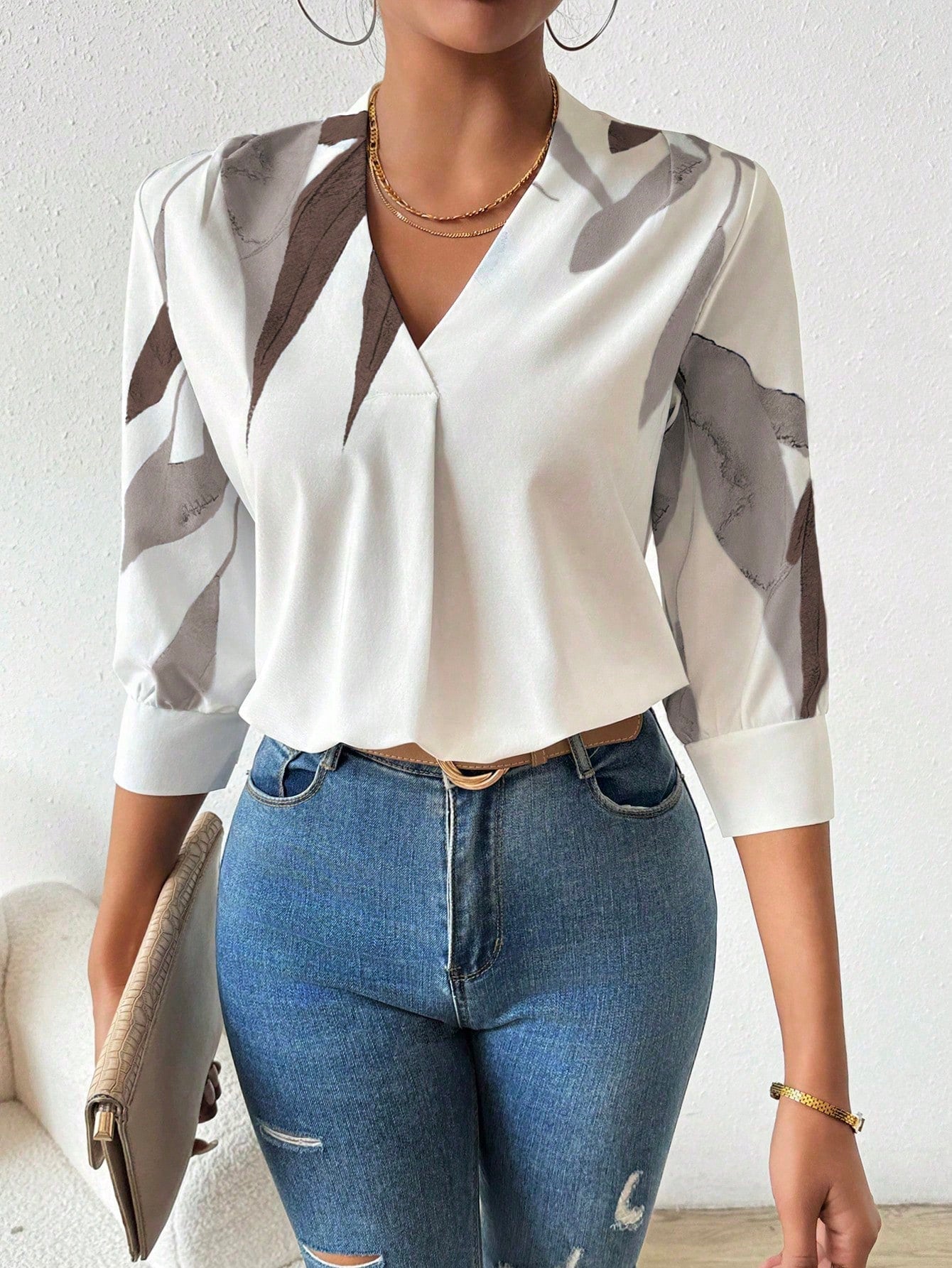 Chemise Femme Manches Mi-Longues avec Col V Lucyle