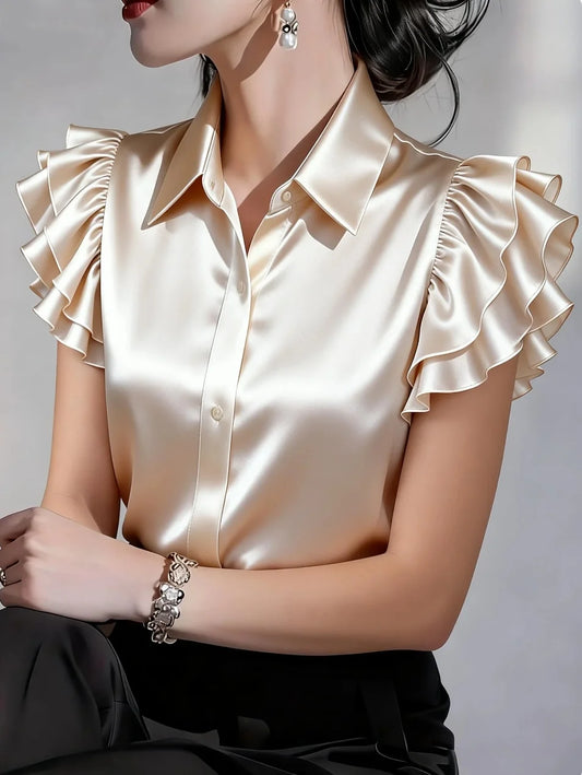 Chemise Femme avec Manches à Volants en Satin Lucyle