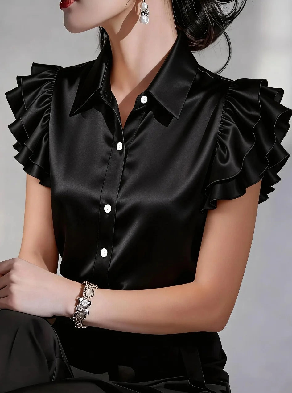 Chemise Femme avec Manches à Volants en Satin Lucyle