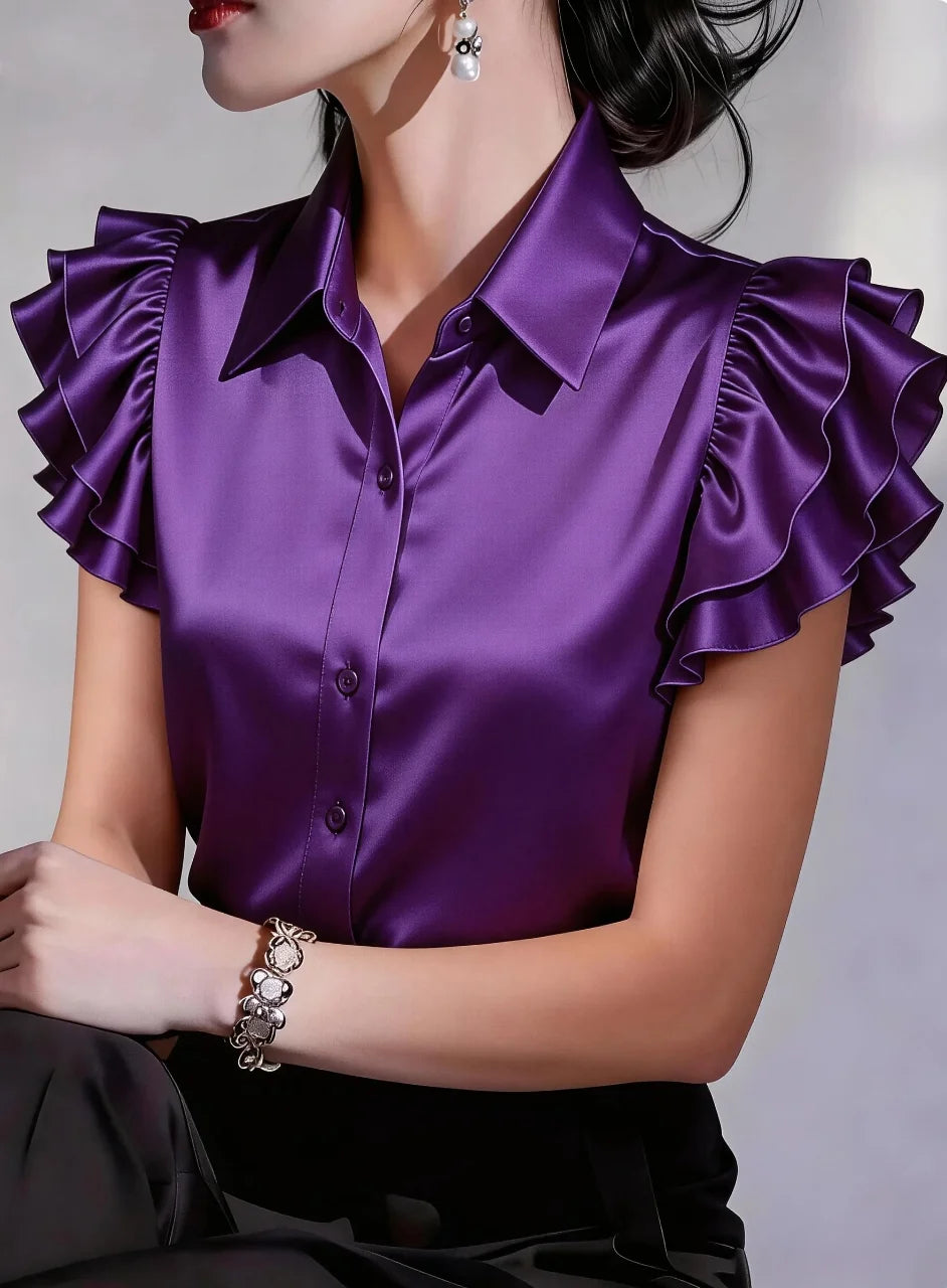 Chemise Femme avec Manches à Volants en Satin Lucyle