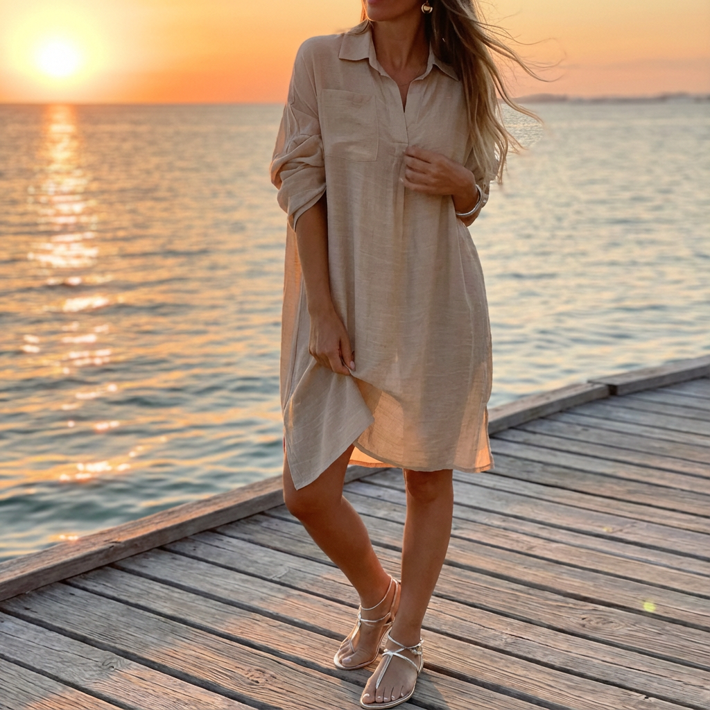Chemise Femme en Coton-Lin avec Manches Trois-Quarts Lucyle