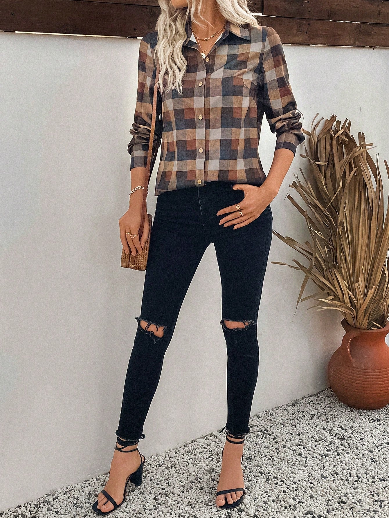 Chemise à Carreaux Femme avec Manches Longues Lucyle