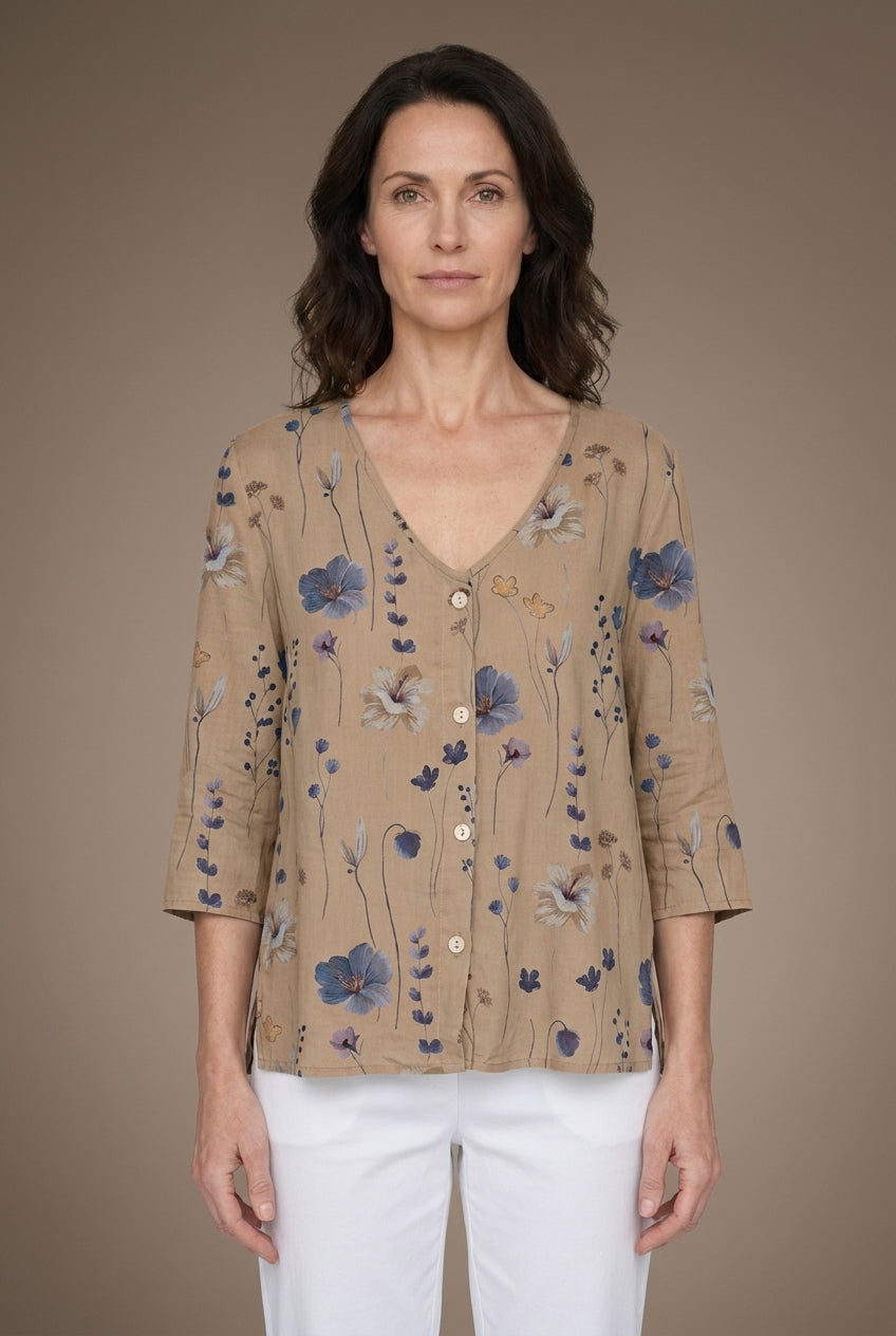 Chemisier Femme Imprimé Fleuri avec Col Rond Lucyle