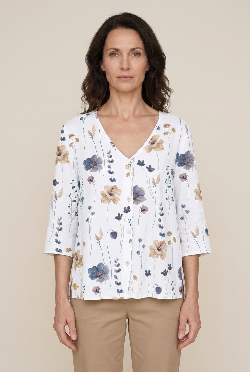 Chemisier Femme Imprimé Fleuri avec Col Rond Lucyle