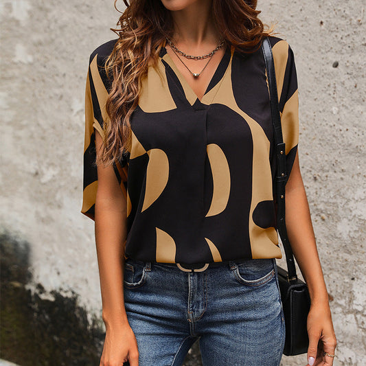 Chemisier Femme avec Col en V et Design Abstrait Lucyle