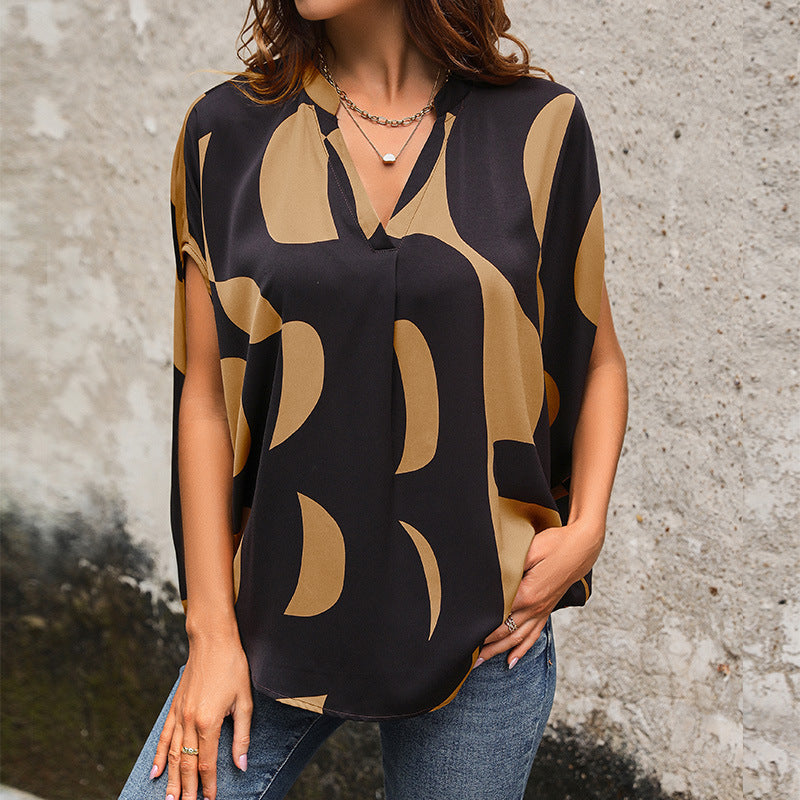 Chemisier Femme avec Col en V et Design Abstrait Lucyle