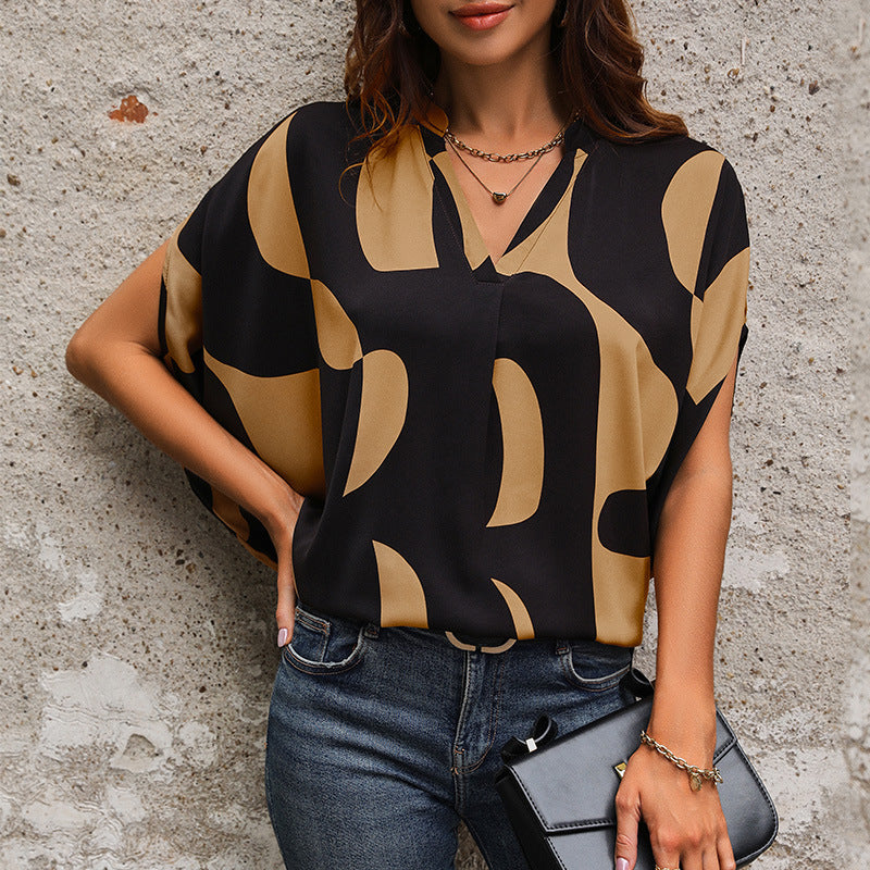 Chemisier Femme avec Col en V et Design Abstrait Lucyle