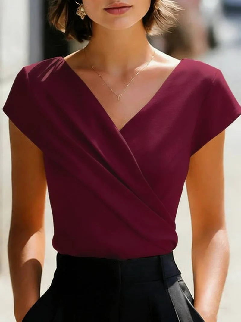 Chemisier Femme avec Col en V et Manches Courtes Lucyle