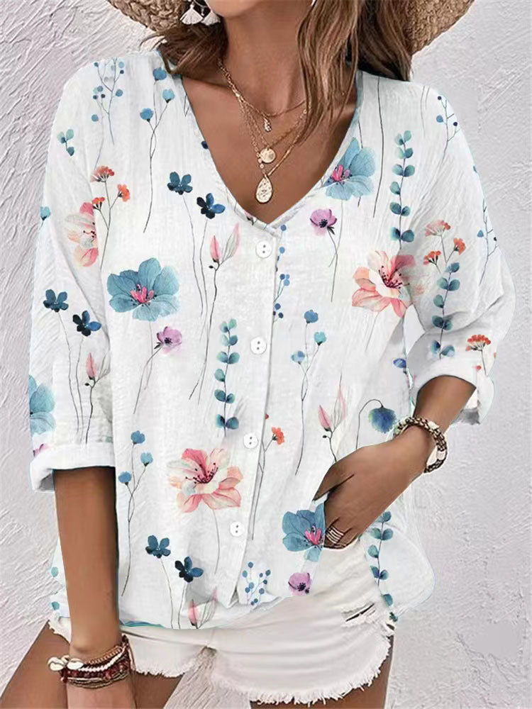Chemisier Femme avec Imprimé Floral et Col en V Lucyle