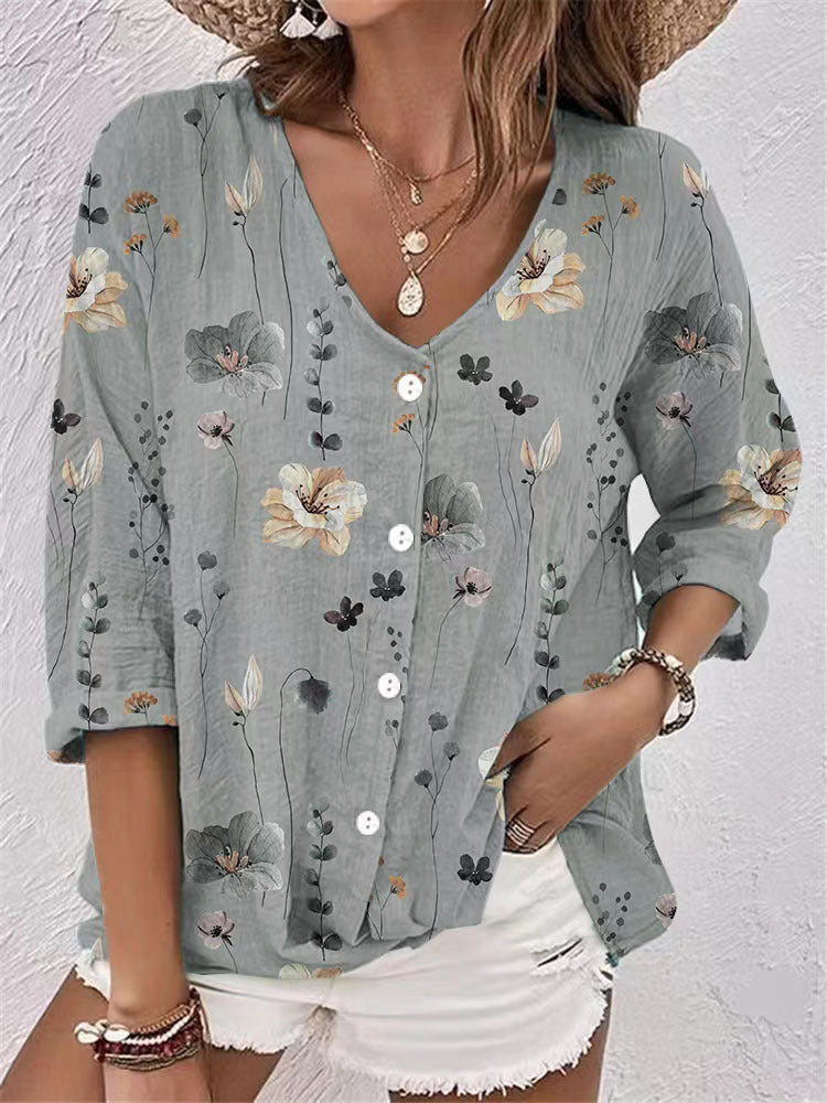 Chemisier Femme avec Imprimé Floral et Col en V Lucyle