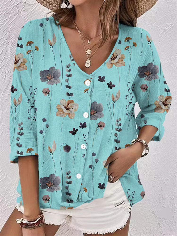 Chemisier Femme avec Imprimé Floral et Col en V Lucyle