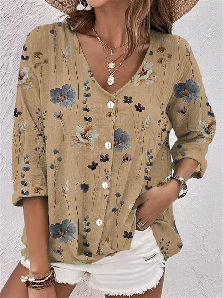 Chemisier Femme avec Imprimé Floral et Col en V Lucyle