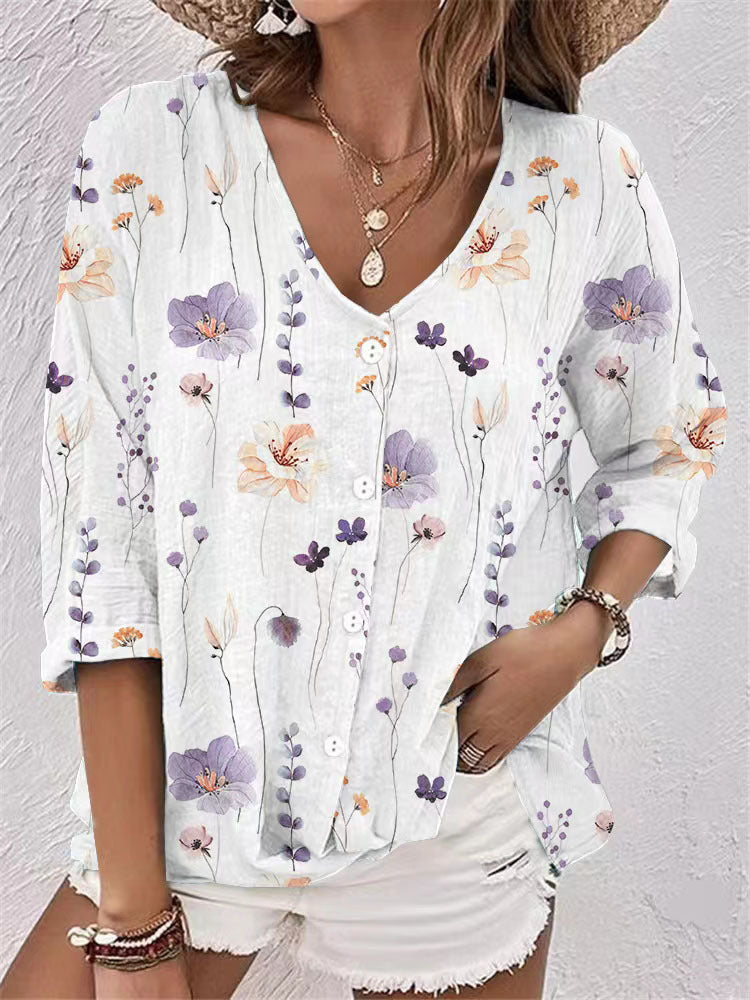 Chemisier Femme avec Imprimé Floral et Col en V Lucyle