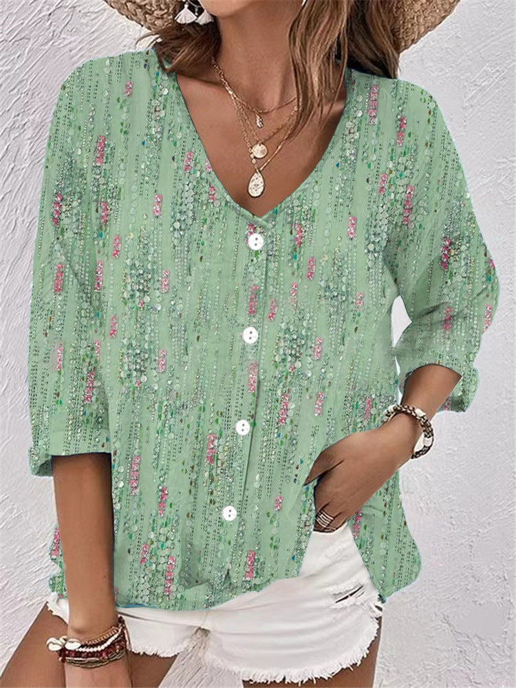 Chemisier Femme avec Imprimé Floral et Col en V Lucyle