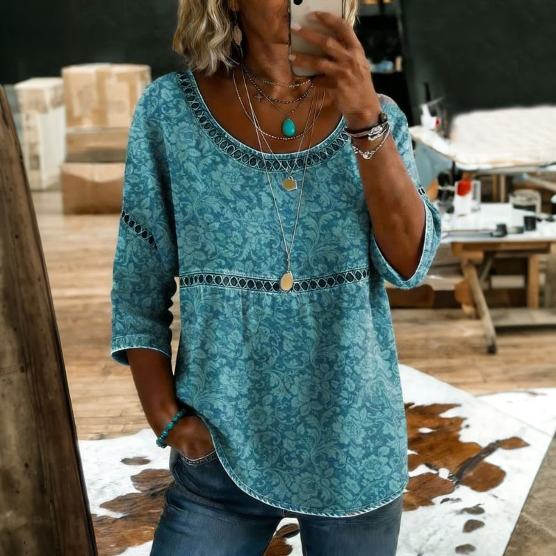 Chemisier Femme avec Manches 3/4 en Coton-Polyester Lucyle