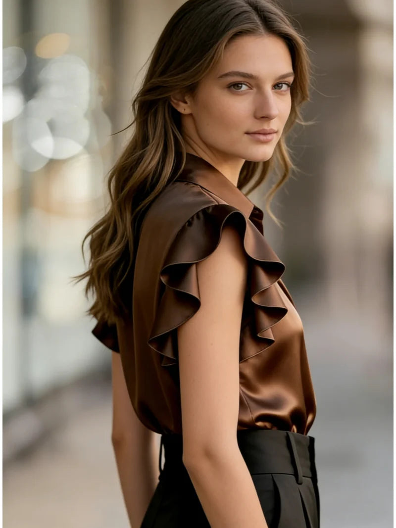 Chemisier Femme avec Volants et Manches Courtes Lucyle