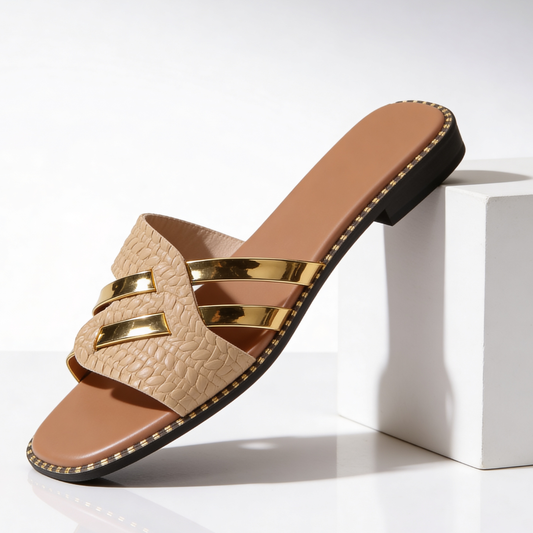 Claquettes Femme avec Sangle Tissée et Détail Doré Lucyle