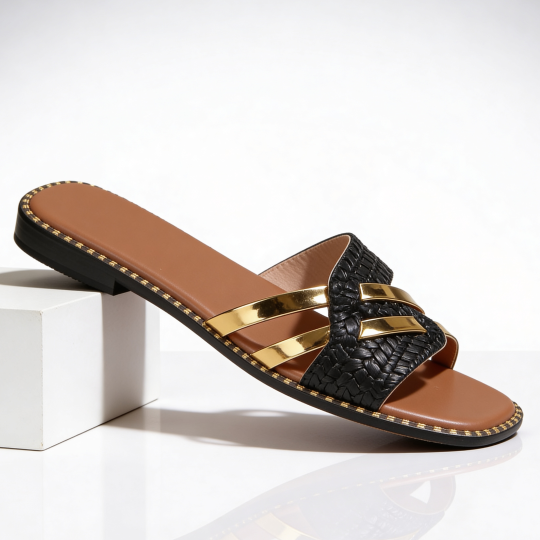 Claquettes Femme avec Sangle Tissée et Détail Doré Lucyle