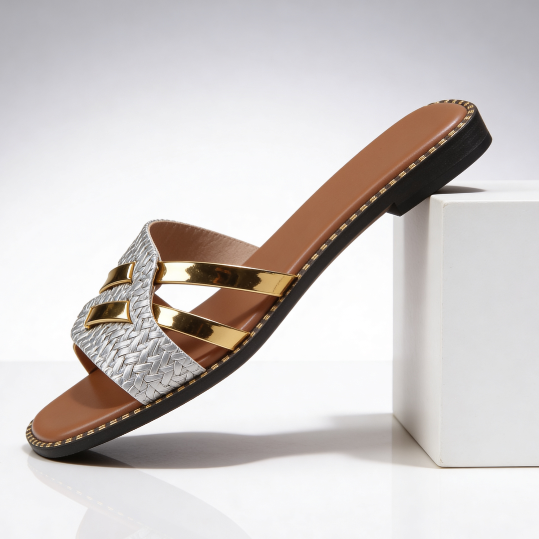 Claquettes Femme avec Sangle Tissée et Détail Doré Lucyle