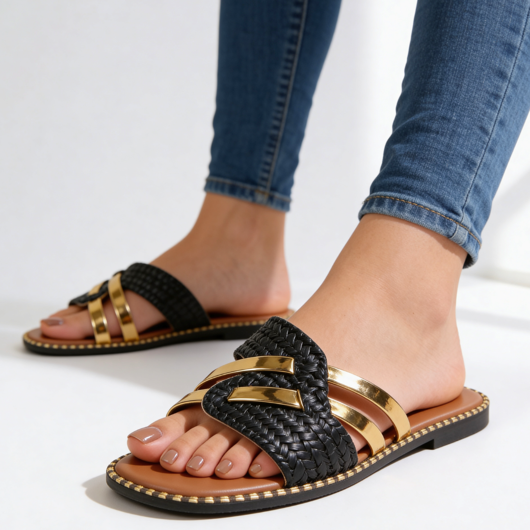 Claquettes Femme avec Sangle Tissée et Détail Doré Lucyle