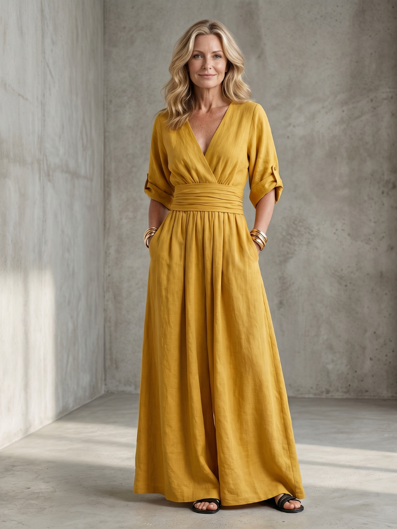 Combinaison Femme Chic à Jambes Larges avec Corsage Croisé Lucyle