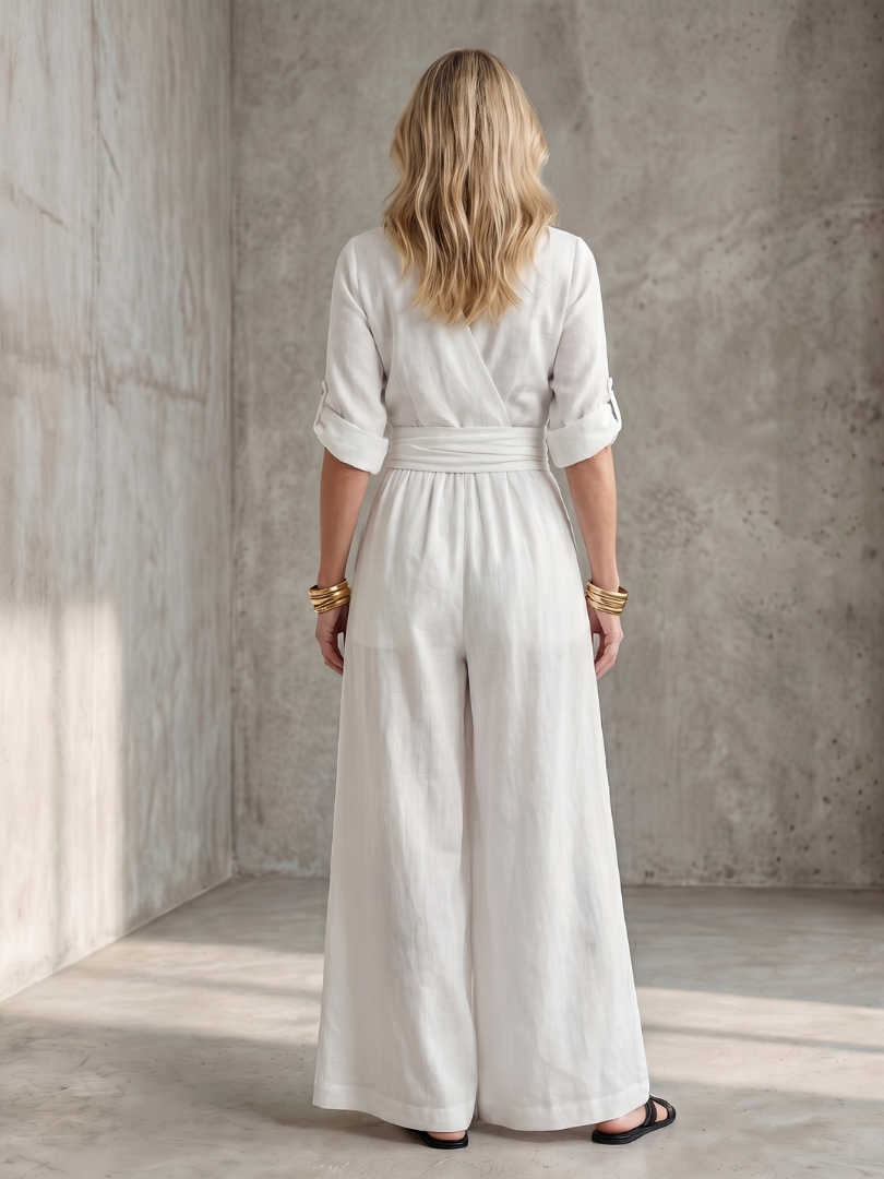 Combinaison Femme Chic à Jambes Larges avec Corsage Croisé Lucyle