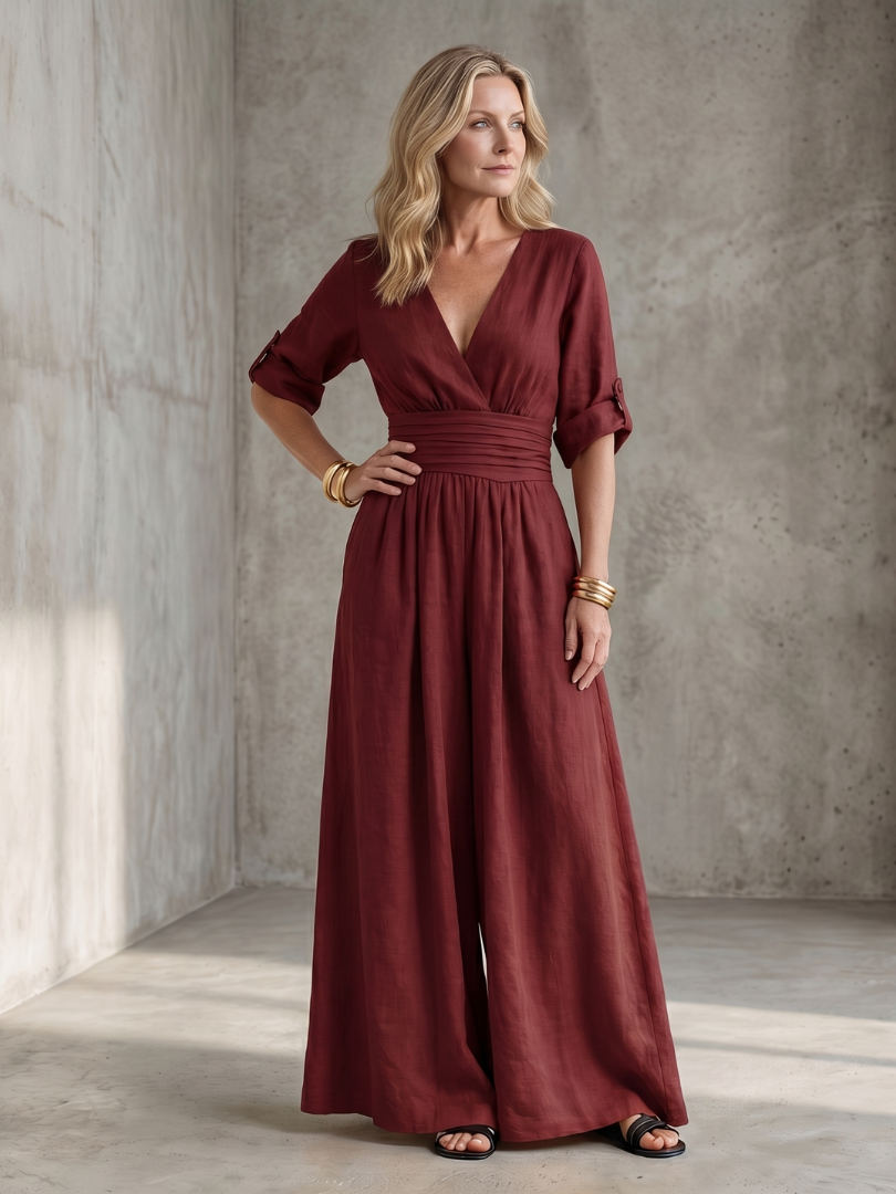 Combinaison Femme Chic à Jambes Larges avec Corsage Croisé Lucyle