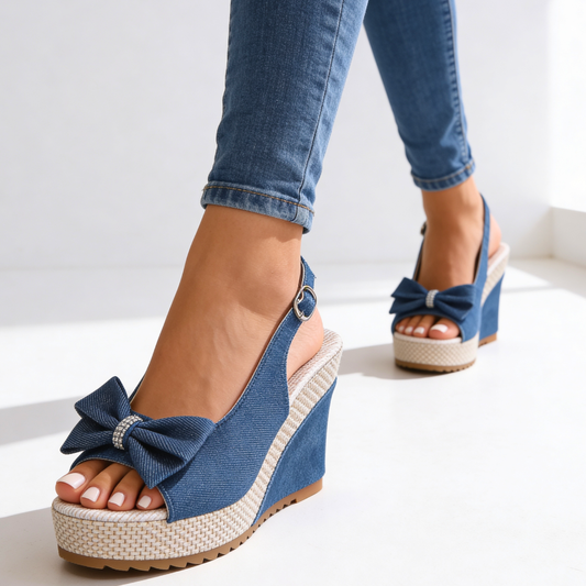 Compensées Femme avec Nœud en Denim Lucyle