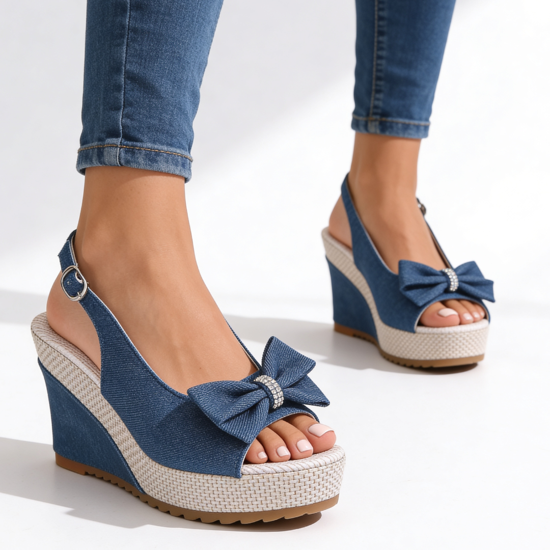 Compensées Femme avec Nœud en Denim Lucyle