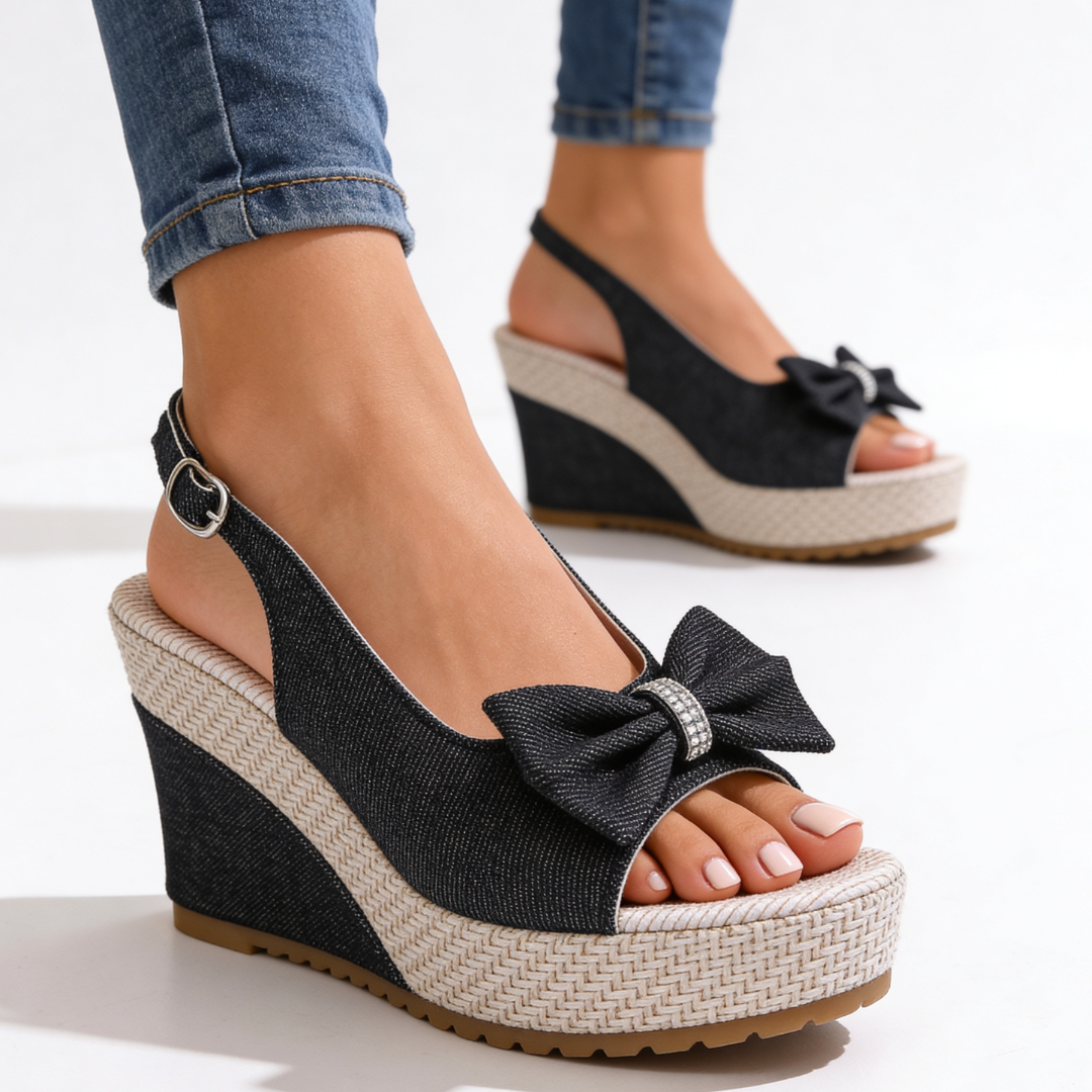Compensées Femme avec Nœud en Denim Lucyle