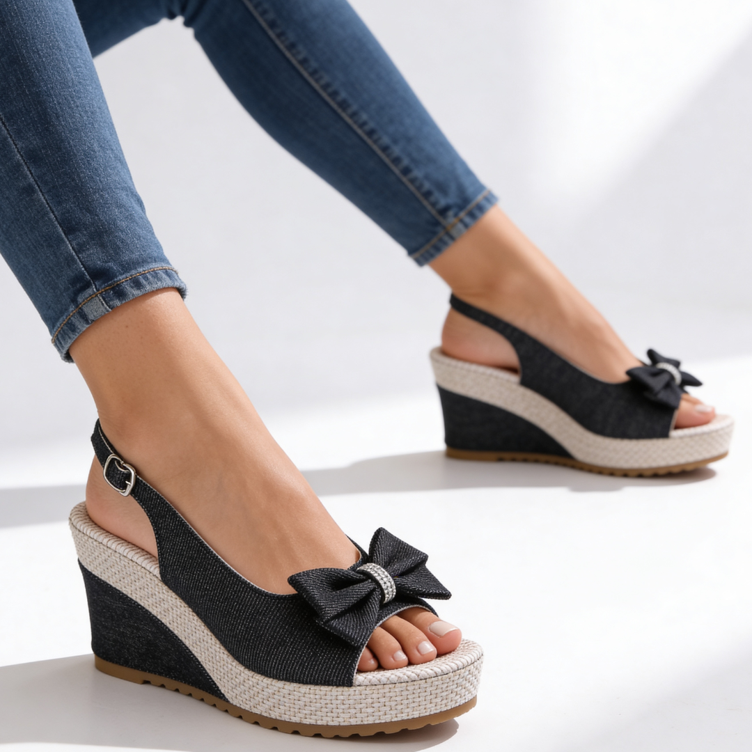 Compensées Femme avec Nœud en Denim Lucyle