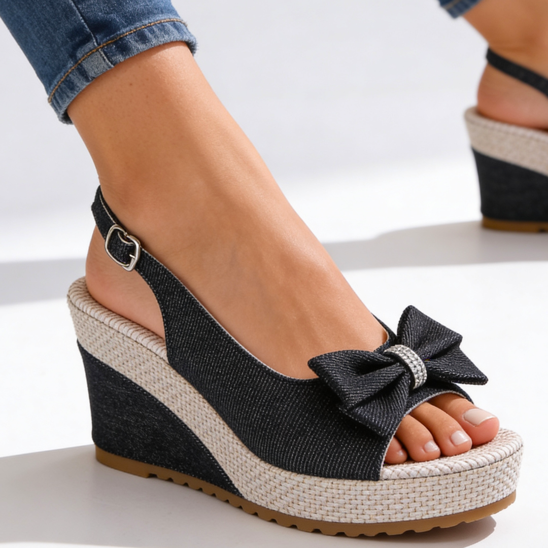 Compensées Femme avec Nœud en Denim Lucyle