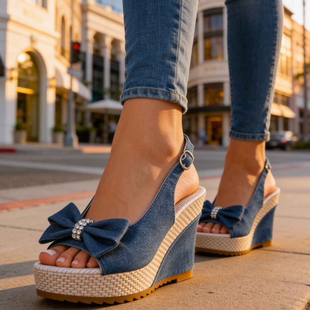 Compensées Femme avec Nœud en Denim Lucyle