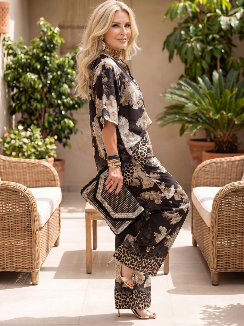 Ensemble Haut Cache-Cœur Femme avec Pantalon Large Lucyle