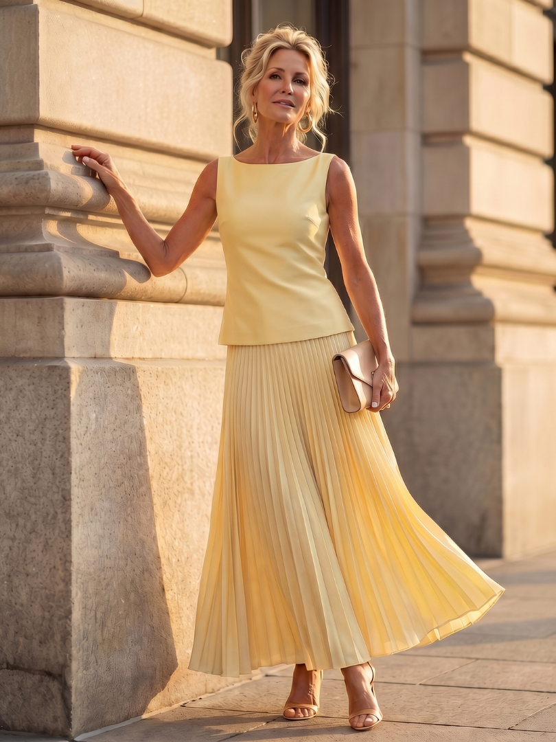 Ensemble Jupe Plissée Femme avec Corsage Structuré Lucyle