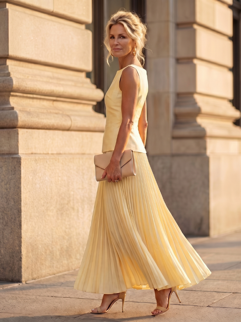 Ensemble Jupe Plissée Femme avec Corsage Structuré Lucyle