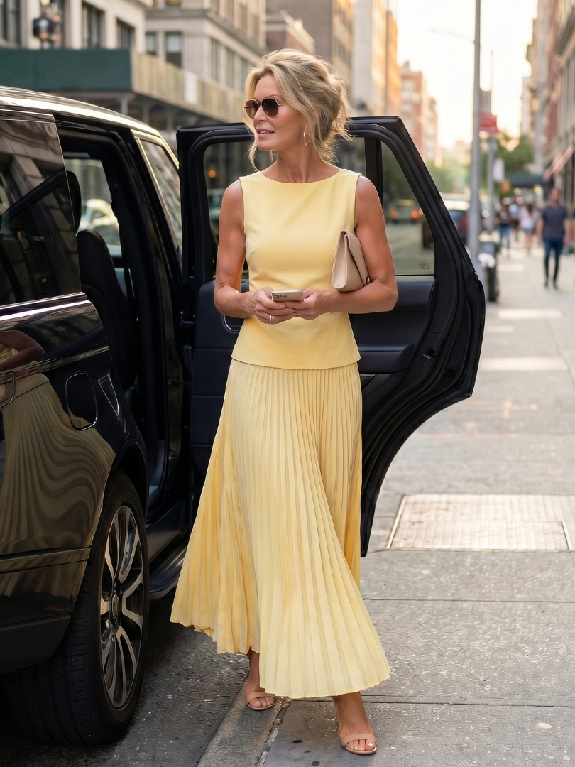 Ensemble Jupe Plissée Femme avec Corsage Structuré Lucyle