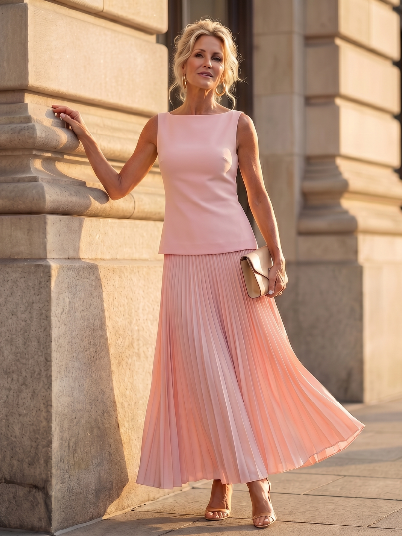 Ensemble Jupe Plissée Femme avec Corsage Structuré Lucyle