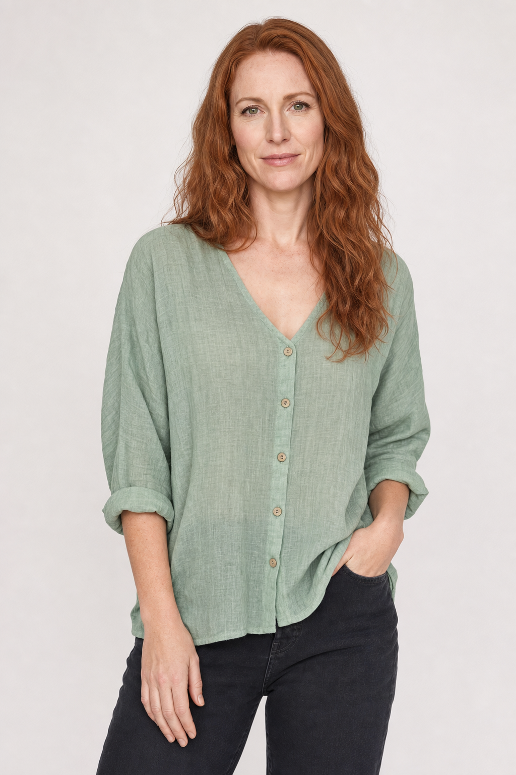 Haut Femme en Coton avec Col V Boutonné Lucyle