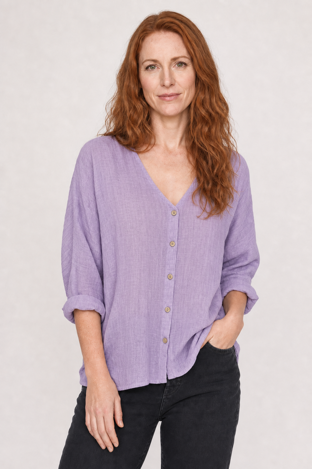 Haut Femme en Coton avec Col V Boutonné Lucyle