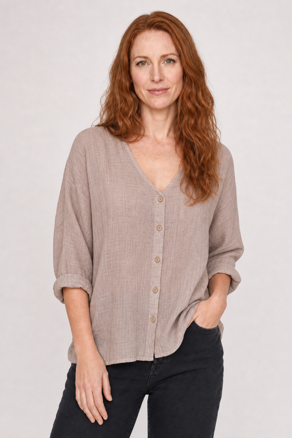 Haut Femme en Coton avec Col V Boutonné Lucyle