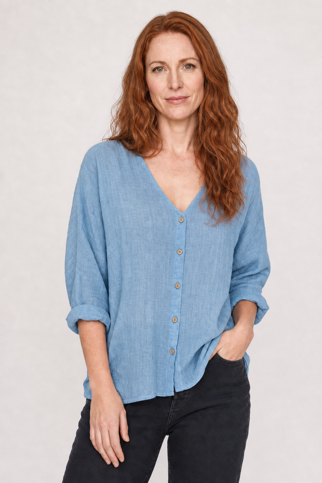 Haut Femme en Coton avec Col V Boutonné Lucyle