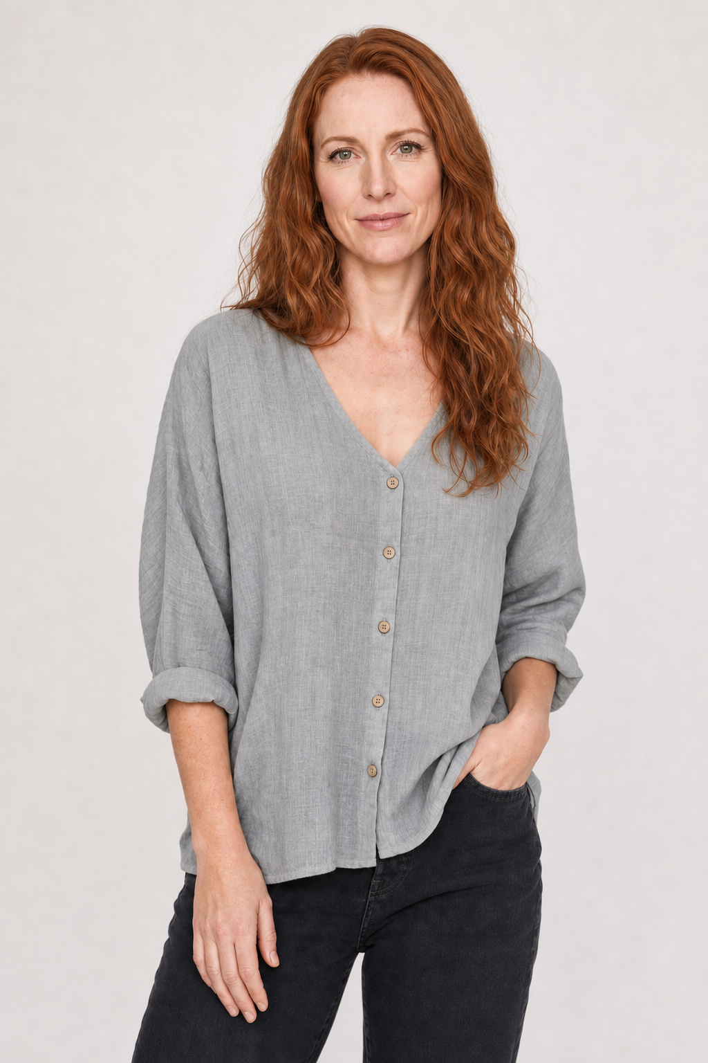 Haut Femme en Coton avec Col V Boutonné Lucyle